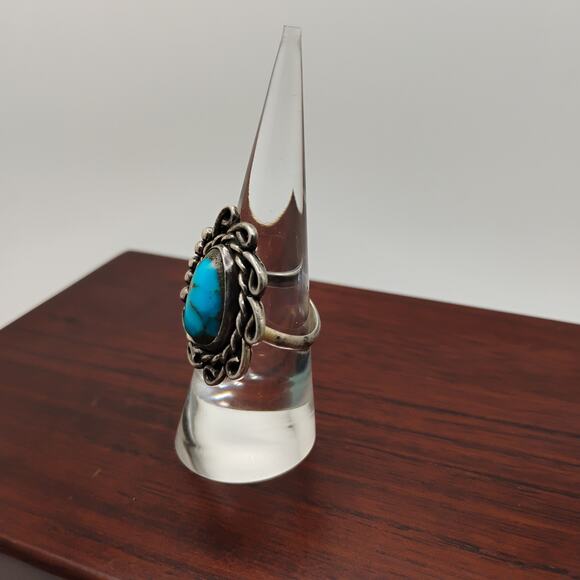 Native America Old Pawn Turquoise and Sterling Silver Ring Sz 8 - Picture 5 of 8